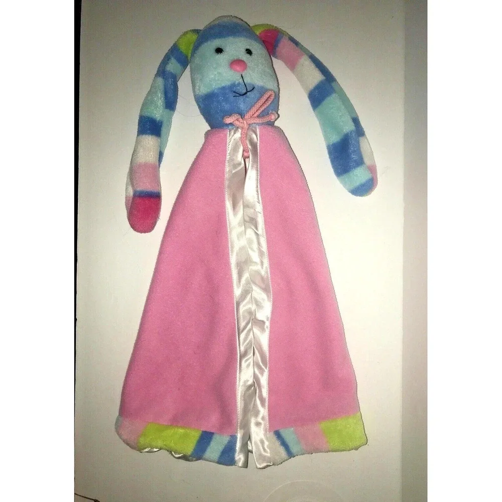 Stephan Baby Security Blanket Bunny Rabbit‎ Stripes Pink Blue Green Lovey
